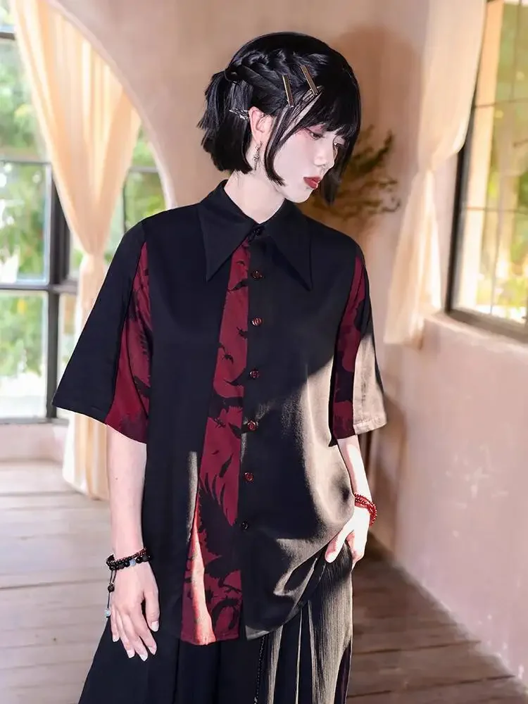 New Chinese Style National Style Han Elements Black Red T-shirt Montage Shirt Printing Loose And Comfortable Tops
New Chinese Style National Style Han Elements Black Red T-shirt Montage Shirt Printing Loose And Comfortable Tops