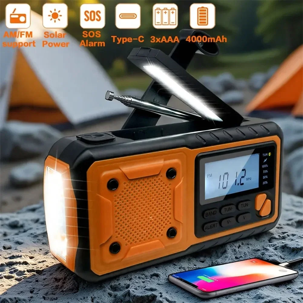 4000mAh Portable Solar Power Radio Hand Crank Charging TYPE-C AM/FM Weather Radio LED Reading Light SOS Alarm LCD Display
4000mAh Portable Solar Power Radio Hand Crank Charging TYPE-C AM/FM Weather Radio LED Reading Light SOS Alarm LCD Display