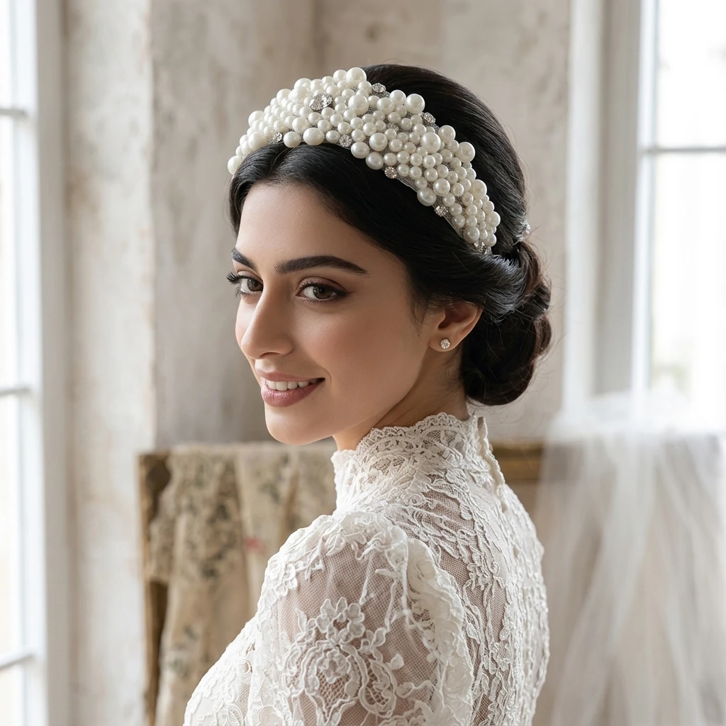 Bridal Headband Vintage Pearl Hair Accessory Hand-made Multi Row Design for Wedding Photography
Bridal Headband Vintage Pearl Hair Accessory Hand-made Multi Row Design for Wedding Photography
