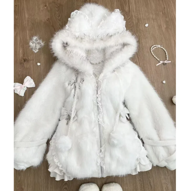 Sweet Plush Warm Hooded Sweet Coat Woman Winter Japanese Y2k Fashion Princess White Cute Zipper Jacket Slim Harajuku Clothing
Sweet Plush Warm Hooded Sweet Coat Woman Winter Japanese Y2k Fashion Princess White Cute Zipper Jacket Slim Harajuku Clothing
