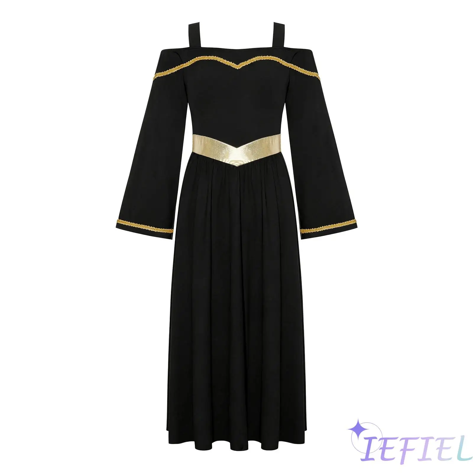 Kids Church Worship Dance Performance Costume Angel Tunic Dress Cold Shoulder Long Sleeve Gold Trims Metallic Waist Maxi Dress
Kids Church Worship Dance Performance Costume Angel Tunic Dress Cold Shoulder Long Sleeve Gold Trims Metallic Waist Maxi Dress