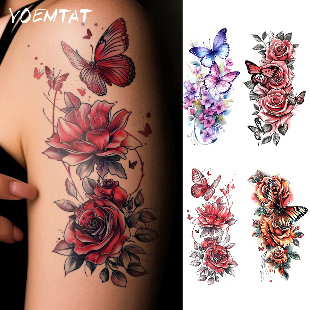 4pcs Rose Butterfly Flowers Waterproof Temporary Tattoo Sticker Colorful Floral Body Art Arm Fake Tattoos Sleeve Women Men Leg
4pcs Rose Butterfly Flowers Waterproof Temporary Tattoo Sticker Colorful Floral Body Art Arm Fake Tattoos Sleeve Women Men Leg