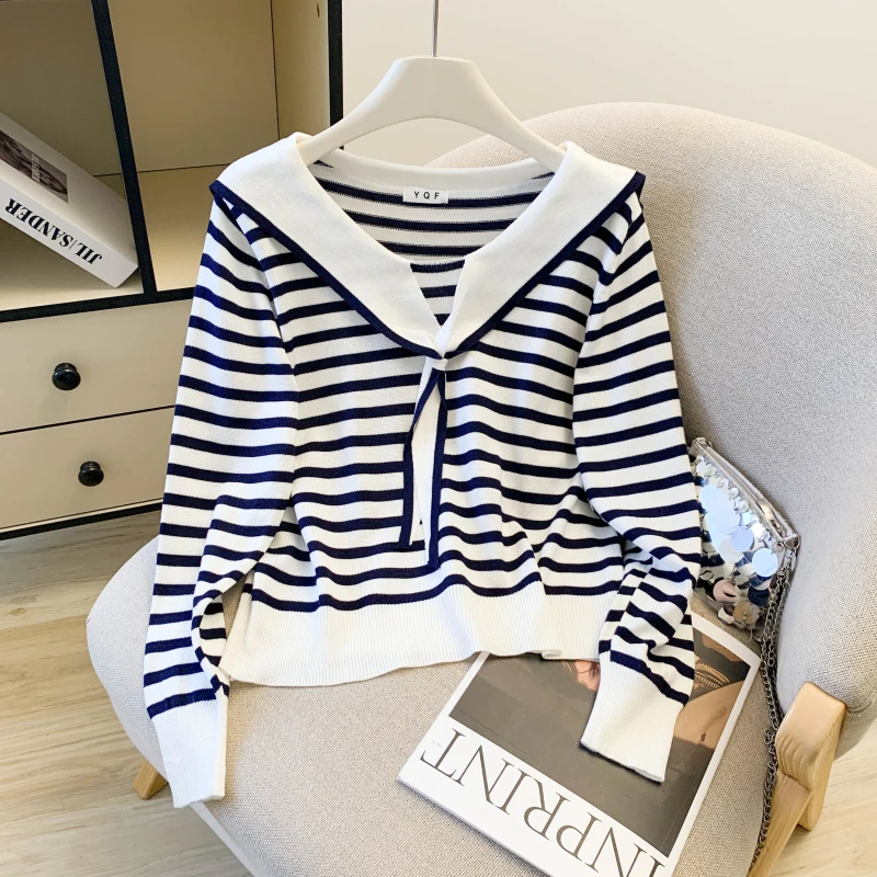 Свитер в корейском стиле, женская рубашка в полоску с завязками на шее, вязаный топ, осенний новый свободный пуловер
Свитер в корейском стиле, женская рубашка в полоску с завязками на шее, вязаный топ, осенний новый свободный пуловер