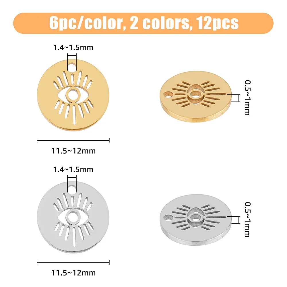 12Pcs 2 Style 304 Stainless Steel Charms Flat Round with Eye Golden Stainless Steel Color 11.5~12x0.5~1mm Hole: 1.4~1.5mm
12Pcs 2 Style 304 Stainless Steel Charms Flat Round with Eye Golden Stainless Steel Color 11.5~12x0.5~1mm Hole: 1.4~1.5mm