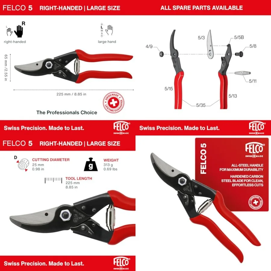 Pruning Shears 8.9" All Swiss-Made Garden Clippers Hand Pruners for Garden and Landscape Garden Tool Cutter with Precision Bypa
Pruning Shears 8.9" All Swiss-Made Garden Clippers Hand Pruners for Garden and Landscape Garden Tool Cutter with Precision Bypa