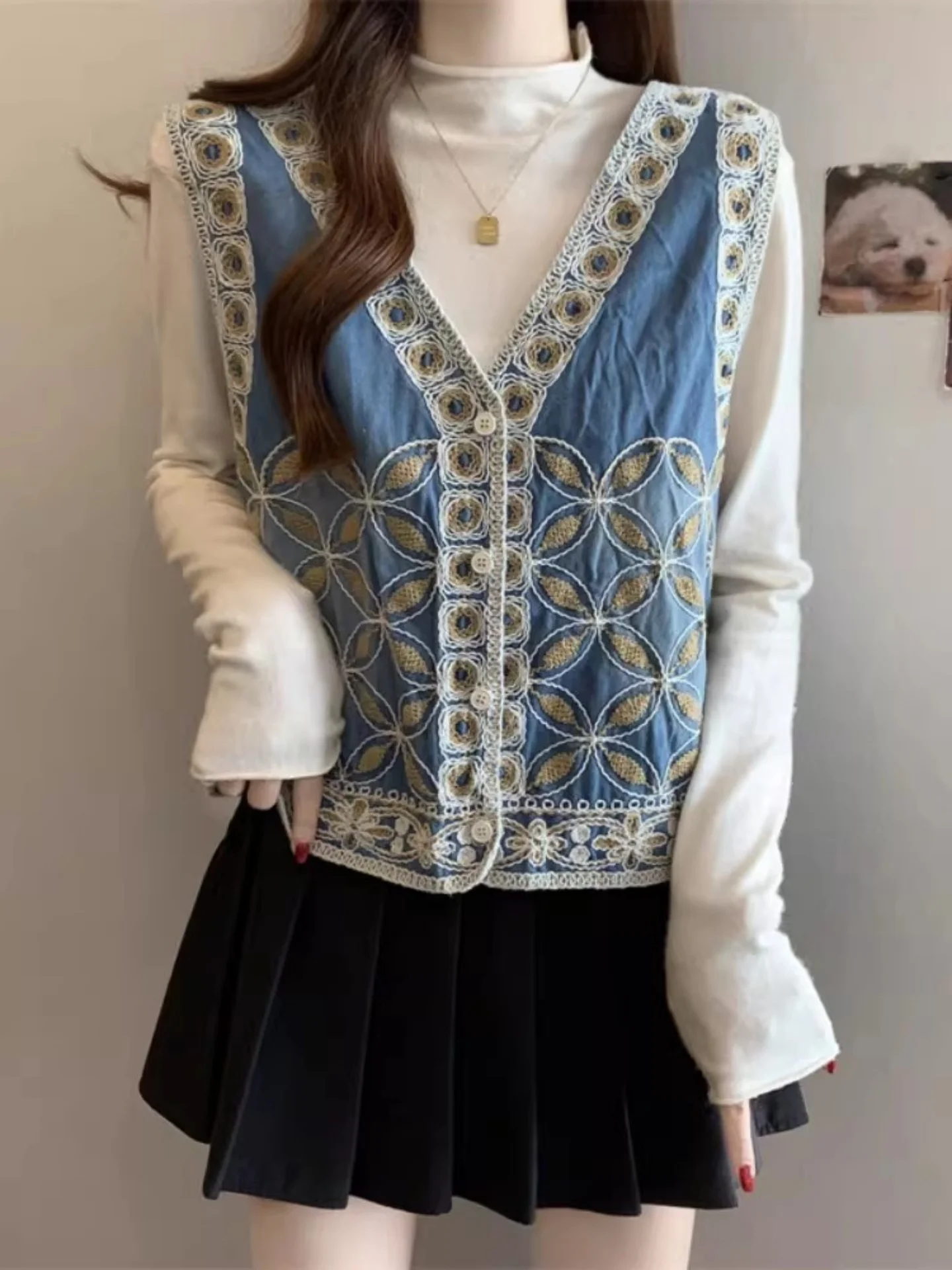 Embroidered Denim Vest Top Women's Spring Early Season plus Size Layering Svel irt Ethnic Sle Outerwear Jaet
Embroidered Denim Vest Top Women's Spring Early Season plus Size Layering Svel irt Ethnic Sle Outerwear Jaet