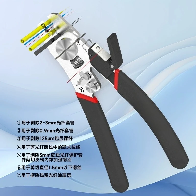 P9 Multi-functional Fiber Stripping and Fiber Scraping Integrated Pliers
P9 Multi-functional Fiber Stripping and Fiber Scraping Integrated Pliers
