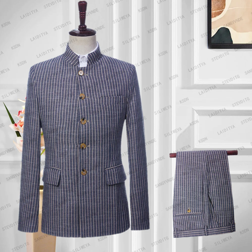 Men Suits Set 2 Pcs Spring Autumn Linen Navy Blue Vertical Stripe Fit Business Formal Party Prom Wedding Groom 2023 Jacket Pants
Men Suits Set 2 Pcs Spring Autumn Linen Navy Blue Vertical Stripe Fit Business Formal Party Prom Wedding Groom 2023 Jacket Pants