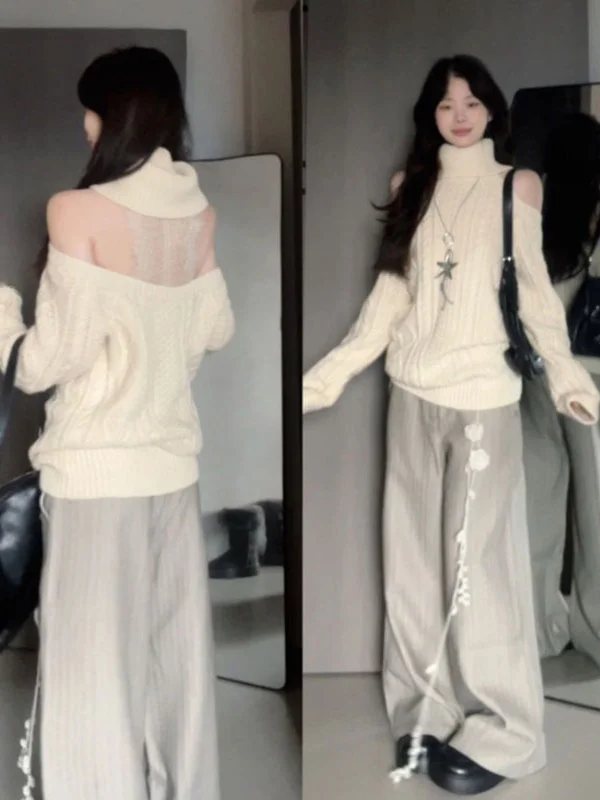 Модный вязаный свитер с открытыми плечами и высоким воротом, свободного кроя, удобный, в стиле lazy, стильный зимний топ для женщин и девушек
Модный вязаный свитер с открытыми плечами и высоким воротом, свободного кроя, удобный, в стиле lazy, стильный зимний топ для женщин и девушек