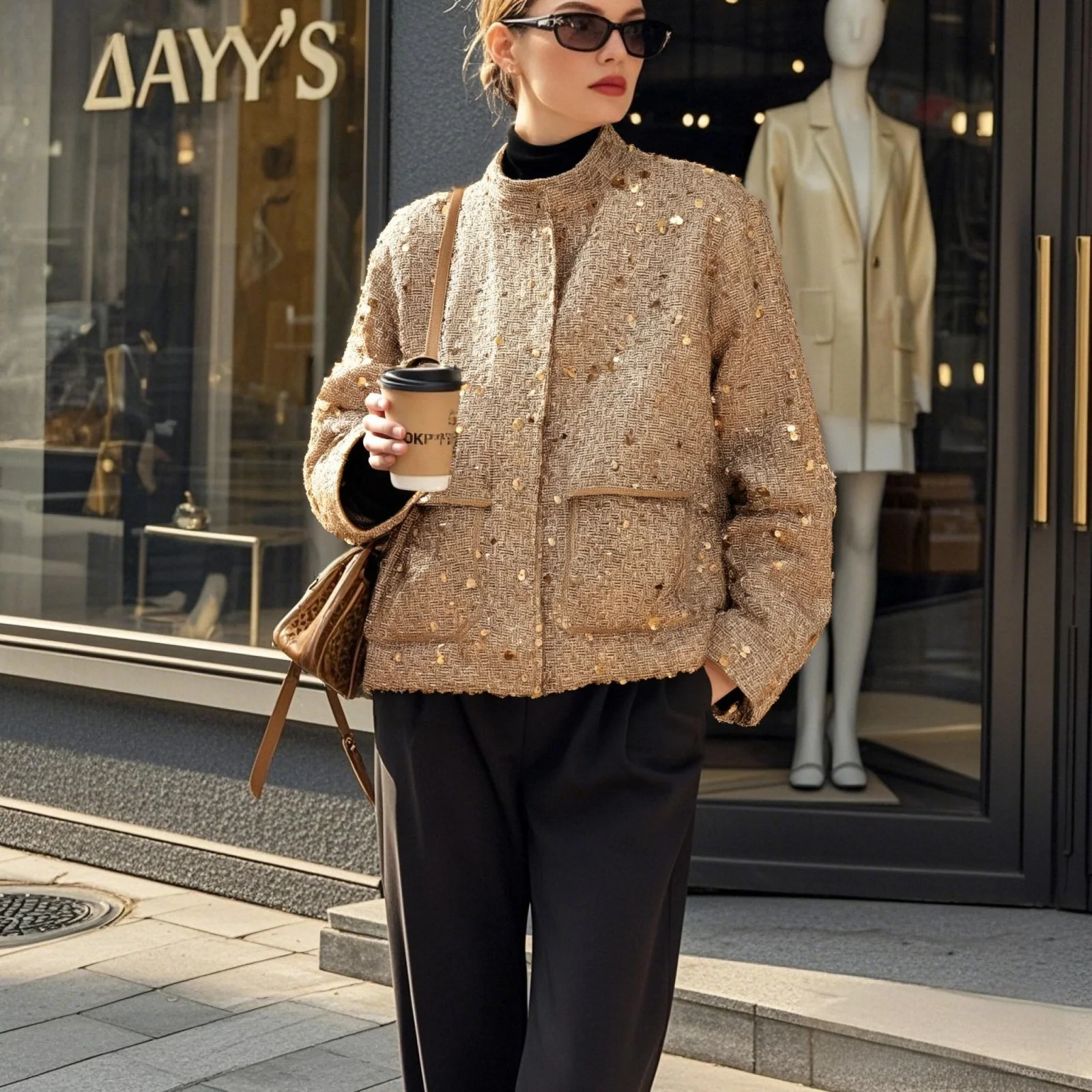 2025 Myst&Za women's summer new sequined jacket with stand up collar and large pocket, fashionable and cool short jacket top
2025 Myst&Za women's summer new sequined jacket with stand up collar and large pocket, fashionable and cool short jacket top