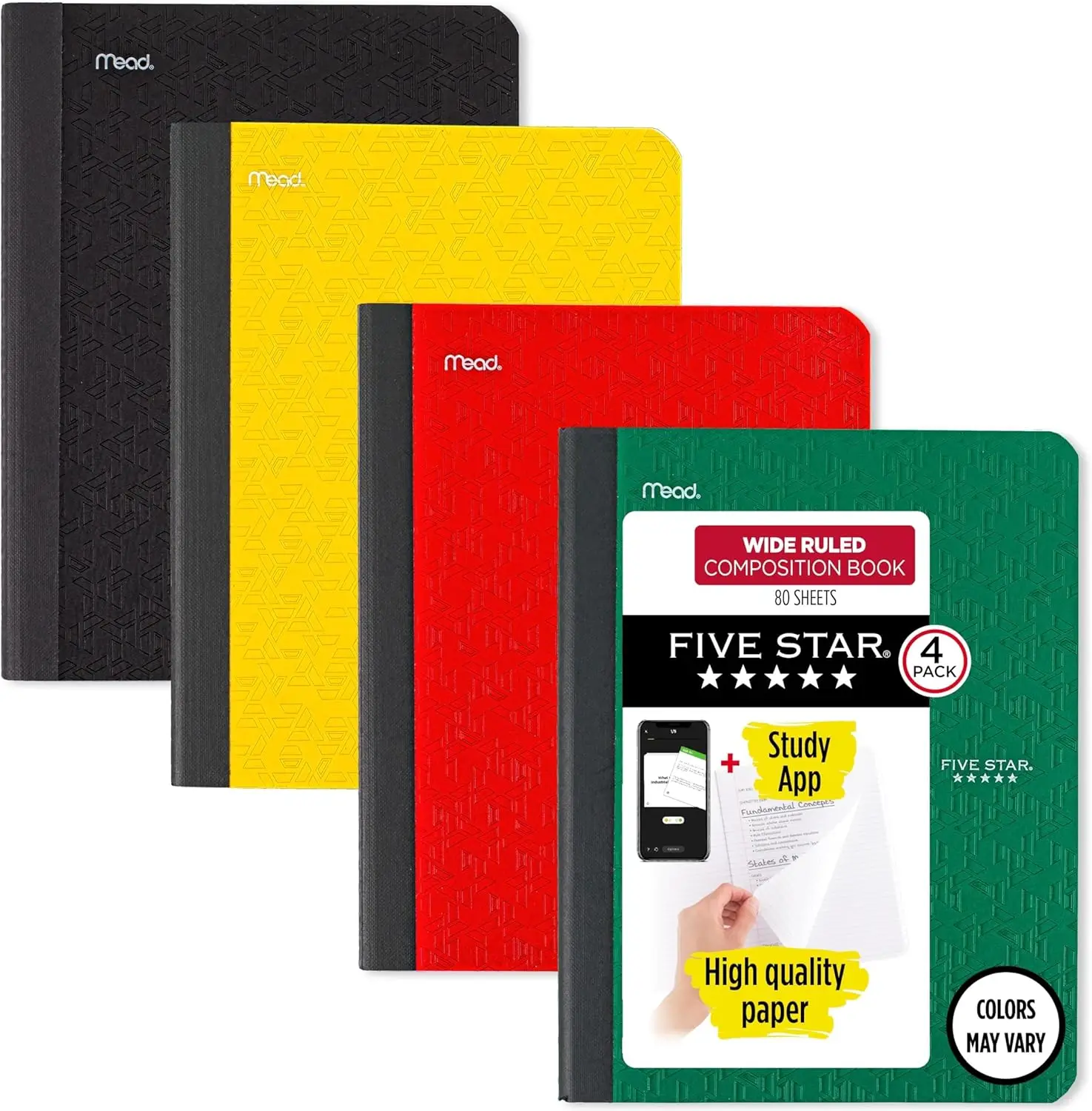 4 Pack Wide Ruled Composition Books, 80 Sheets Each, Assorted Colors, 7.5x9.75 Inches
4 Pack Wide Ruled Composition Books, 80 Sheets Each, Assorted Colors, 7.5x9.75 Inches