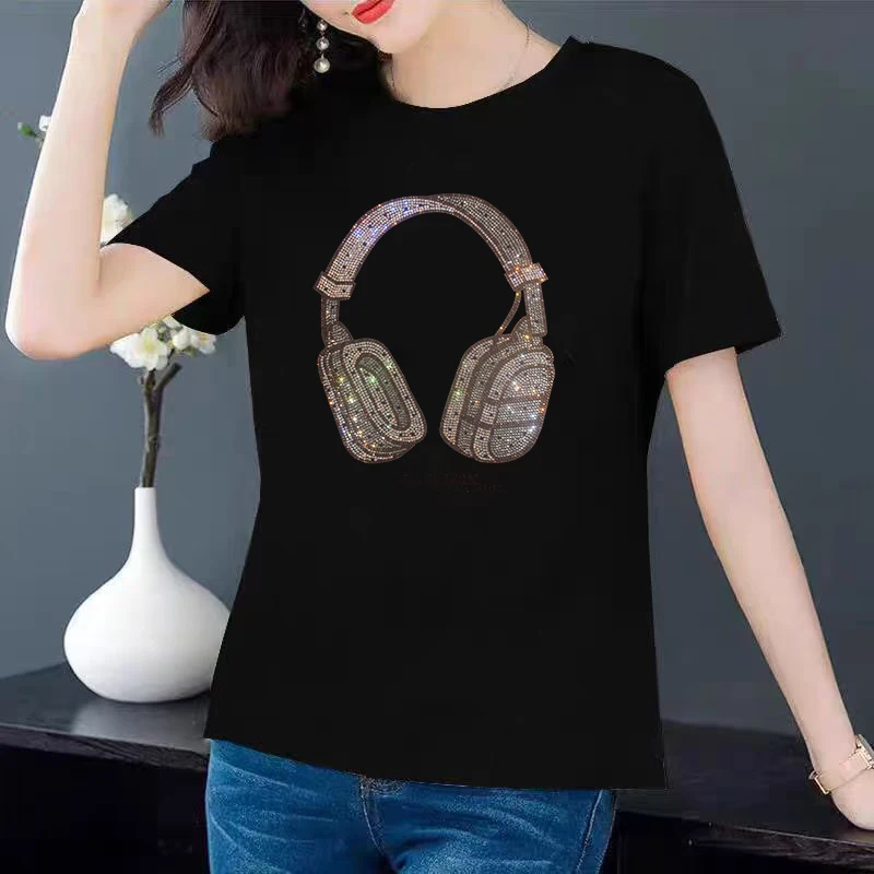 Fashion Rhinestone ladies summer short-sleeved casual T-shirt, high quality ice silk cotton fabric T-shirt
Fashion Rhinestone ladies summer short-sleeved casual T-shirt, high quality ice silk cotton fabric T-shirt