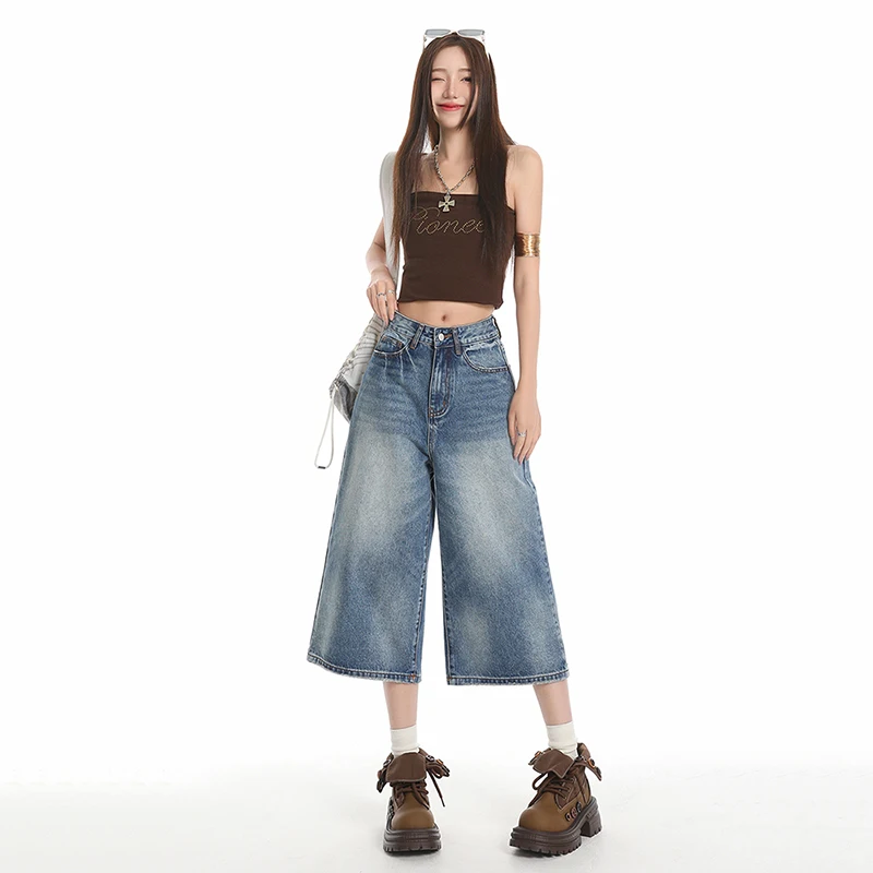 Summer Women's Pants American Vintage High Waist Slim Loose Drape Straight Wide Leg Capri Jeans
Summer Women's Pants American Vintage High Waist Slim Loose Drape Straight Wide Leg Capri Jeans