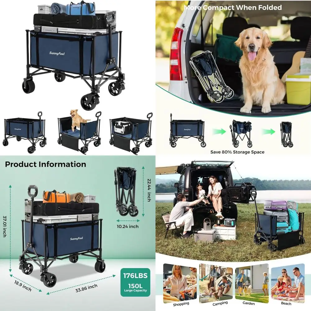 Foldable Collapsible Wagon with 220 lbs Capacity, 120L Grocery Cart, Side Open for Groceries, Garden, Camping, Blue
Foldable Collapsible Wagon with 220 lbs Capacity, 120L Grocery Cart, Side Open for Groceries, Garden, Camping, Blue