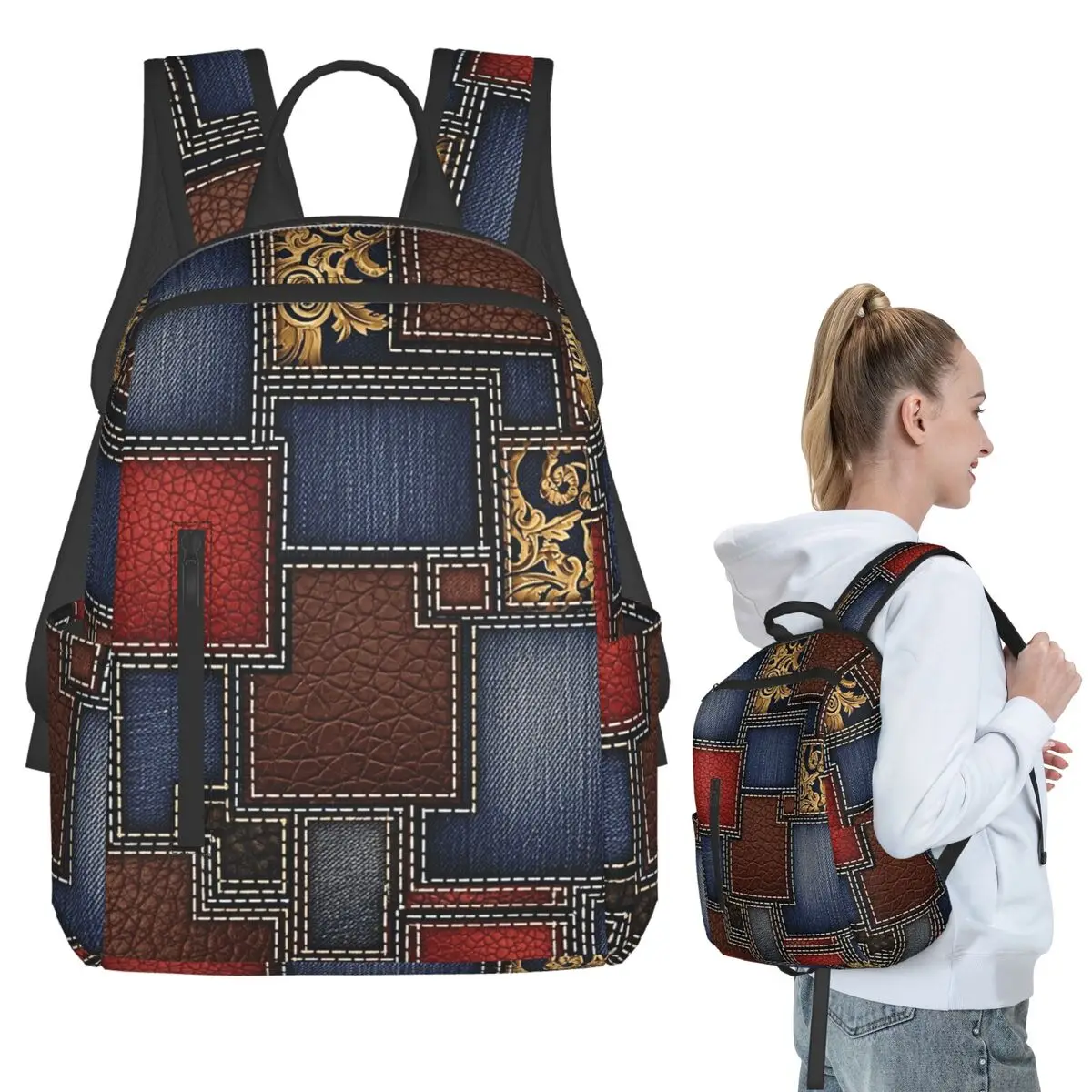Baroque Denim Leather Patchwork Backpack Student BookBag Kids School Bag Laptop Shoulder Bags Boys Girls
Baroque Denim Leather Patchwork Backpack Student BookBag Kids School Bag Laptop Shoulder Bags Boys Girls