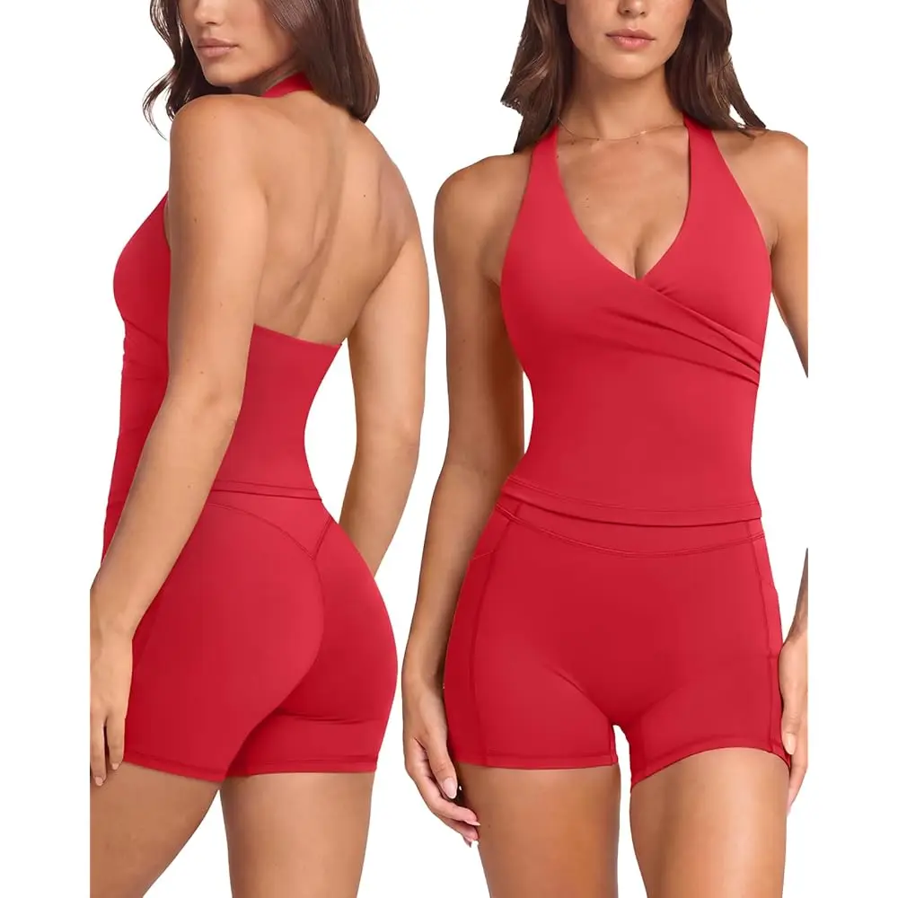 Free Shipping Women 2 Piece Halter Open Back Workout Sets Padded Tank Top High Waisted Tummy Control Biker Shorts with Pockets
Free Shipping Women 2 Piece Halter Open Back Workout Sets Padded Tank Top High Waisted Tummy Control Biker Shorts with Pockets