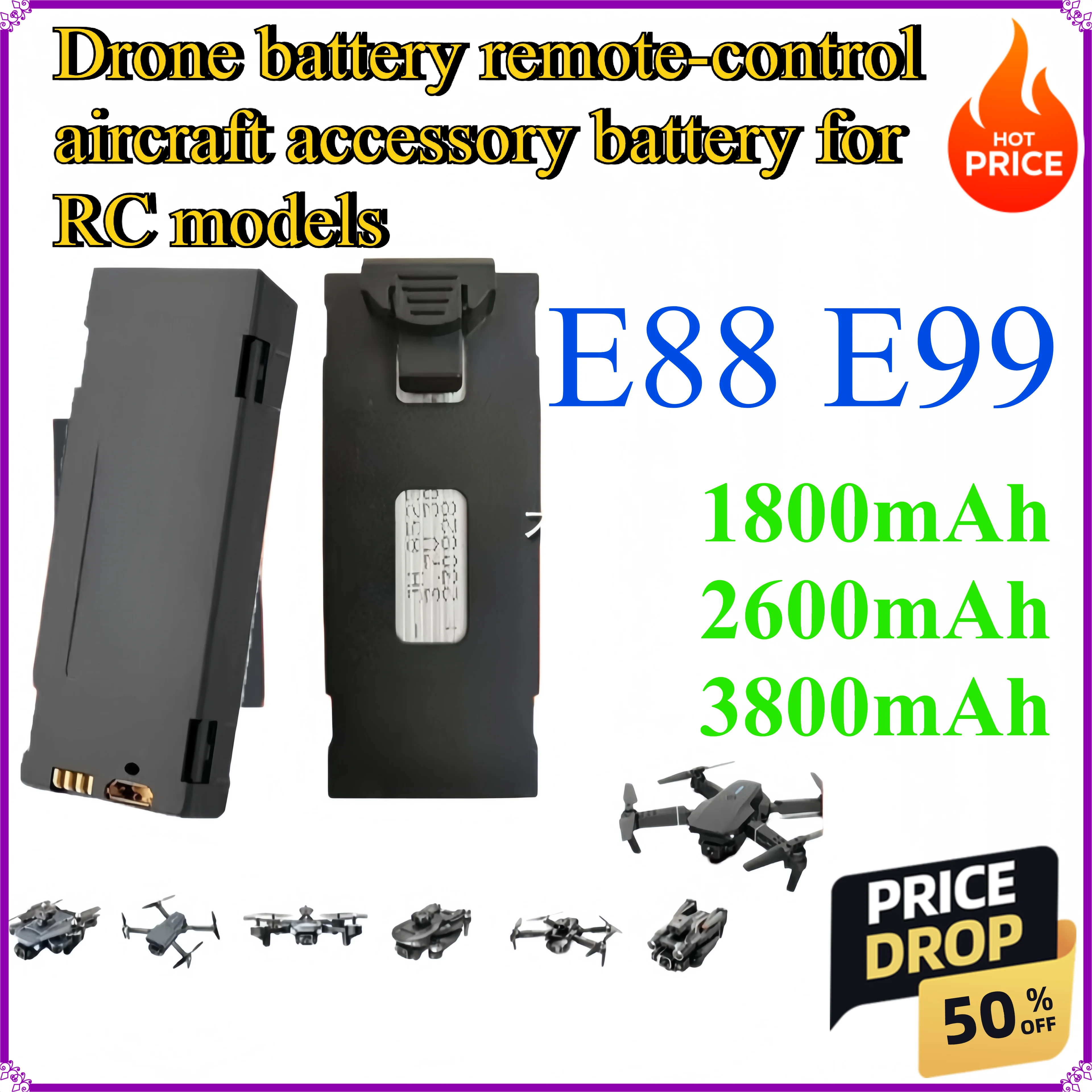 Drone battery 3.7V module battery remote-control aircraft accessory long-endurance lithium battery for RC models E88 E99
Drone battery 3.7V module battery remote-control aircraft accessory long-endurance lithium battery for RC models E88 E99