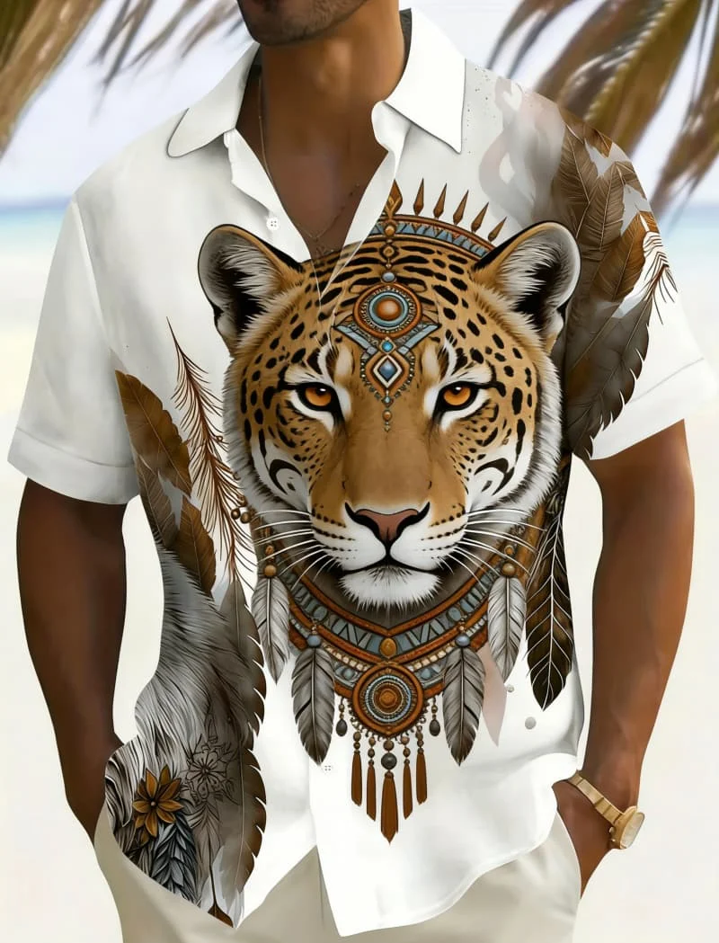 Men's Chic Tribal Wildlife & Nature Print Short Sleeve Shirt, Perfect for Summer Getaways, Daily Life and Outdoor Activities
Men's Chic Tribal Wildlife & Nature Print Short Sleeve Shirt, Perfect for Summer Getaways, Daily Life and Outdoor Activities