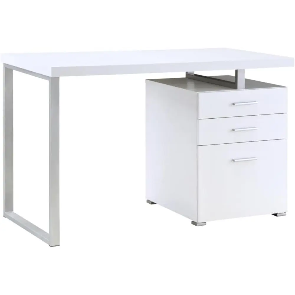 Reversible 3-Drawer Desk, 47.25W x 23.5D x 30H, White & Silver Metal, with Cabinet Storage
Reversible 3-Drawer Desk, 47.25W x 23.5D x 30H, White & Silver Metal, with Cabinet Storage
