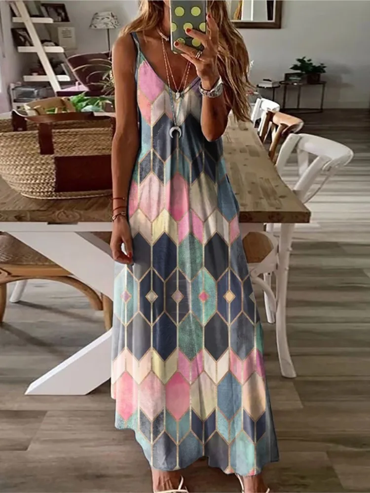 Sexy V Neck Sleeveless Dress Office Lady Spring Summer Fashion Casual Geometric Print Spaghetti Strap Dresses For Women 2023
Sexy V Neck Sleeveless Dress Office Lady Spring Summer Fashion Casual Geometric Print Spaghetti Strap Dresses For Women 2023