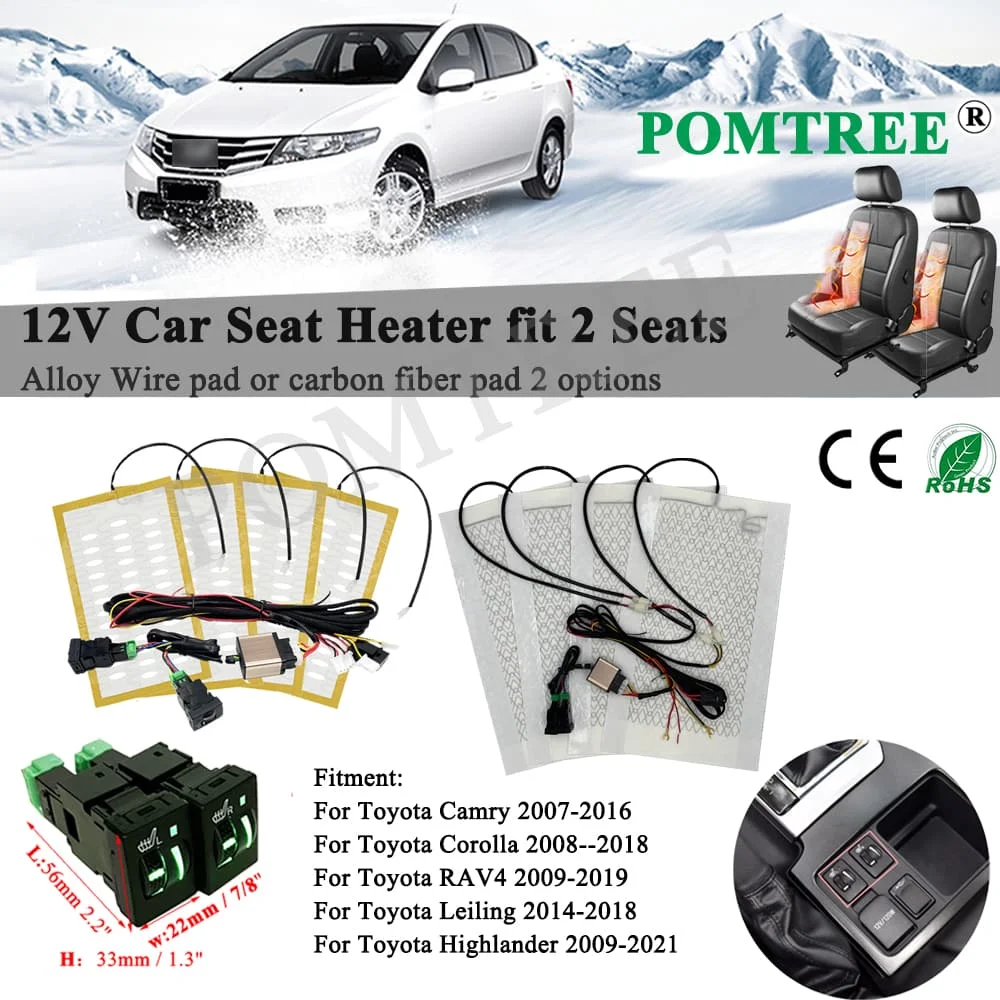 Built -in 12V Car Seat Heater Kit Fit 2 Seats ,with 4 Heating Pads Dual Control Switch ,For Toyota Camry Corolla RVA4 Highlander
Built -in 12V Car Seat Heater Kit Fit 2 Seats ,with 4 Heating Pads Dual Control Switch ,For Toyota Camry Corolla RVA4 Highlander