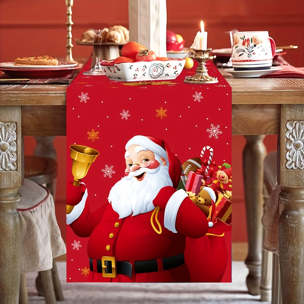 1 Piece of Christmas Joyful Ode Table Runner, Red Background with Santa Claus Carrying Gifts, Suitable for Christmas Family Dinners, Holiday Parties, Children's Room Decorations, Mall Displays, Fairy Tale-Style Guesthouses, Cafe Arrangements, Christmas Ma
1 Piece of Christmas Joyful Ode Table Runner, Red Background with Santa Claus Carrying Gifts, Suitable for Christmas Family Dinners, Holiday Parties, Children's Room Decorations, Mall Displays, Fairy Tale-Style Guesthouses, Cafe Arrangements, Christmas Ma