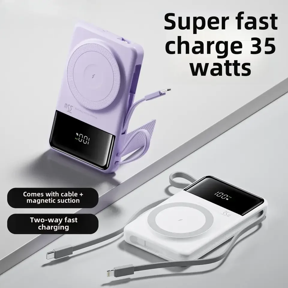 New Portable Built in Cables Magnetic Wireless Power Bank PD35W Fast Charging 20000mAh Large Capacity Powerbank for iPhone 16 15
New Portable Built in Cables Magnetic Wireless Power Bank PD35W Fast Charging 20000mAh Large Capacity Powerbank for iPhone 16 15