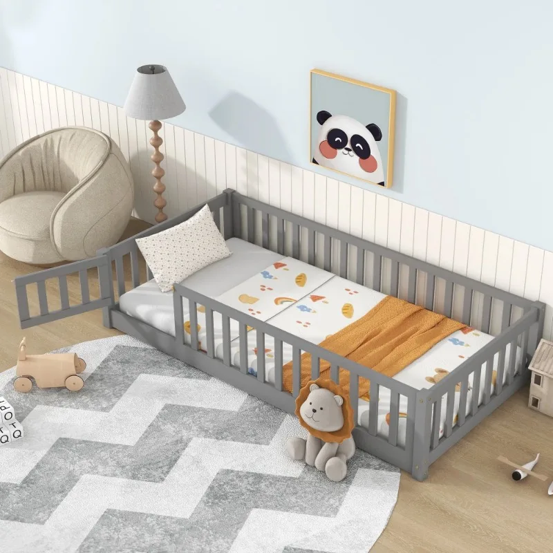 Twin Size Floor Bed, Solid Wood Toddler Bed with Slat, Fence Guardrail and Door, No Box Spring Needed, Montessori Bed,
Twin Size Floor Bed, Solid Wood Toddler Bed with Slat, Fence Guardrail and Door, No Box Spring Needed, Montessori Bed,
