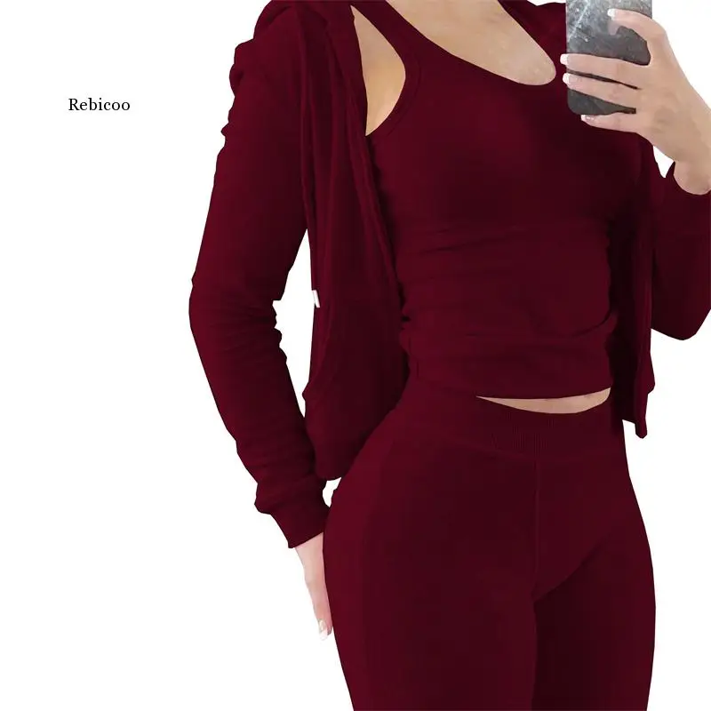 Velvet 3 Piece Jogger Sets Women Solid Croppped Tank Top Long Sleeve Zip-up Hooded Jackets Pockets Leggings Pants Tracksuit
Velvet 3 Piece Jogger Sets Women Solid Croppped Tank Top Long Sleeve Zip-up Hooded Jackets Pockets Leggings Pants Tracksuit