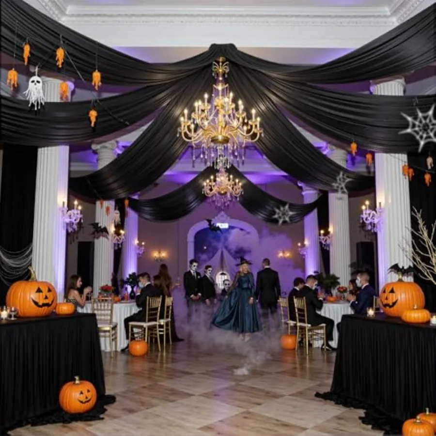 Halloween party ceiling drapes: 4-panel 5ftx30ft black thick polyester wrinkle-free drapery for stage, ceremony, birthday party
Halloween party ceiling drapes: 4-panel 5ftx30ft black thick polyester wrinkle-free drapery for stage, ceremony, birthday party