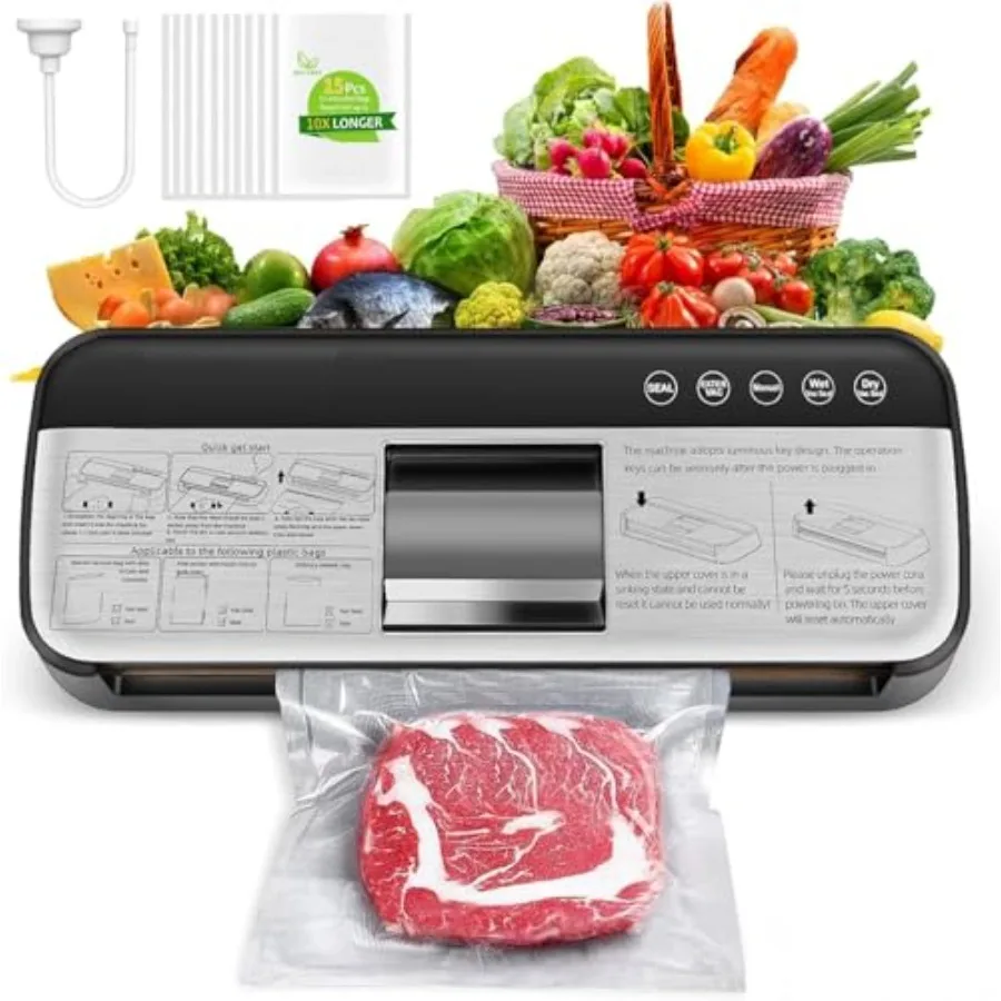 Vacuum Sealer Machine for Food Storage and Sous Vide, ABS Plastic, Black, 85KPa Strong Suction with One-Touch Auto Operation, 1
Vacuum Sealer Machine for Food Storage and Sous Vide, ABS Plastic, Black, 85KPa Strong Suction with One-Touch Auto Operation, 1