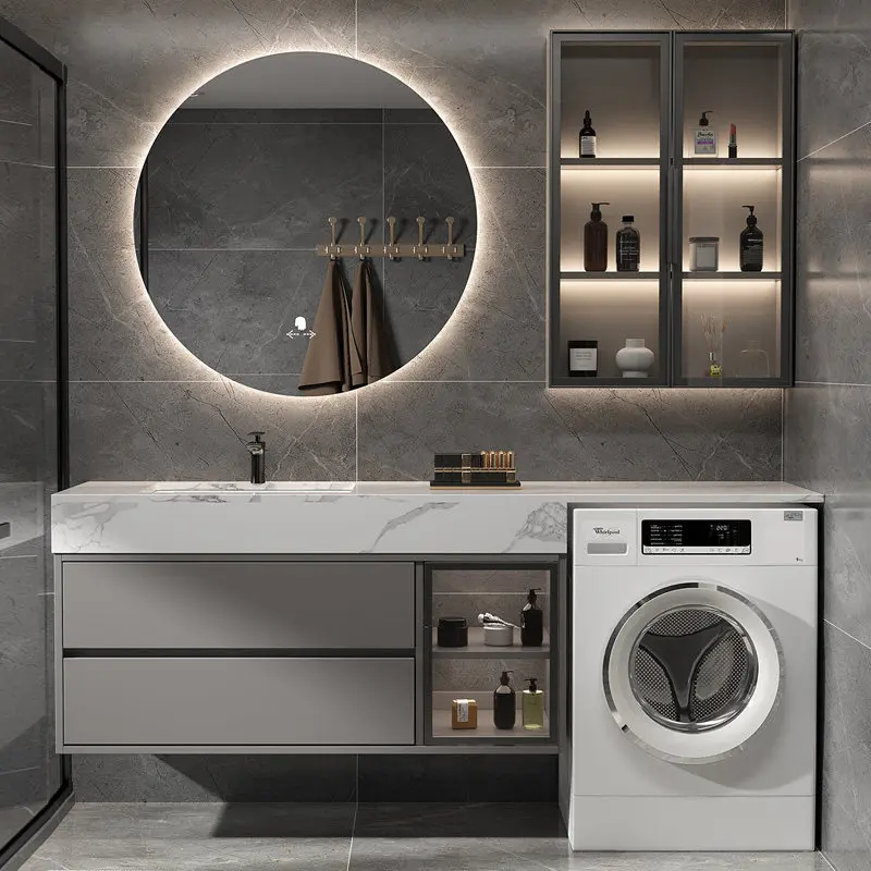 Balcony washing machine integrated bathroom cabinet combination, rock slab bathroom hand wash basin washbasin
Balcony washing machine integrated bathroom cabinet combination, rock slab bathroom hand wash basin washbasin