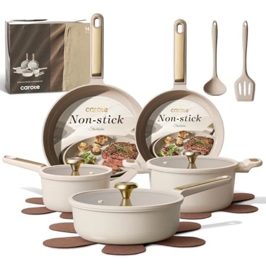 Ceramic Cookware Set Nonstick, 14pcs Pots and Pans Set Nonstick, Non-Toxic and PFAS-Free, Dishwasher, RV/Camping Cookware Set,
Ceramic Cookware Set Nonstick, 14pcs Pots and Pans Set Nonstick, Non-Toxic and PFAS-Free, Dishwasher, RV/Camping Cookware Set,