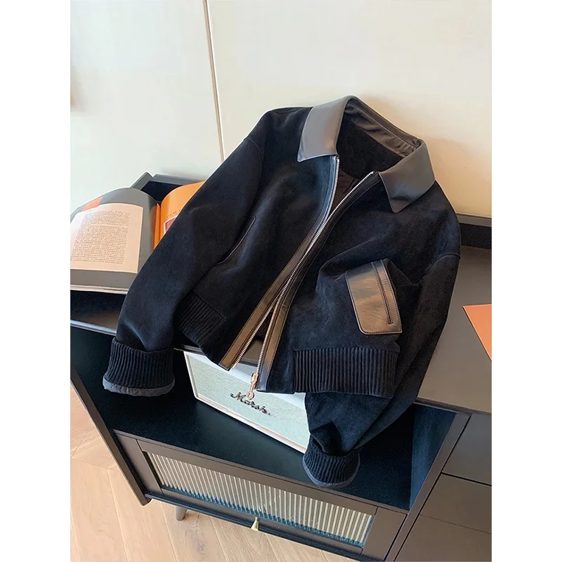 Retro Bla Suede Jaet Women's ort Sle Outerwear Spring Autumn New Arrival Slimming Flip-Collar Zipper Closure Top
Retro Bla Suede Jaet Women's ort Sle Outerwear Spring Autumn New Arrival Slimming Flip-Collar Zipper Closure Top