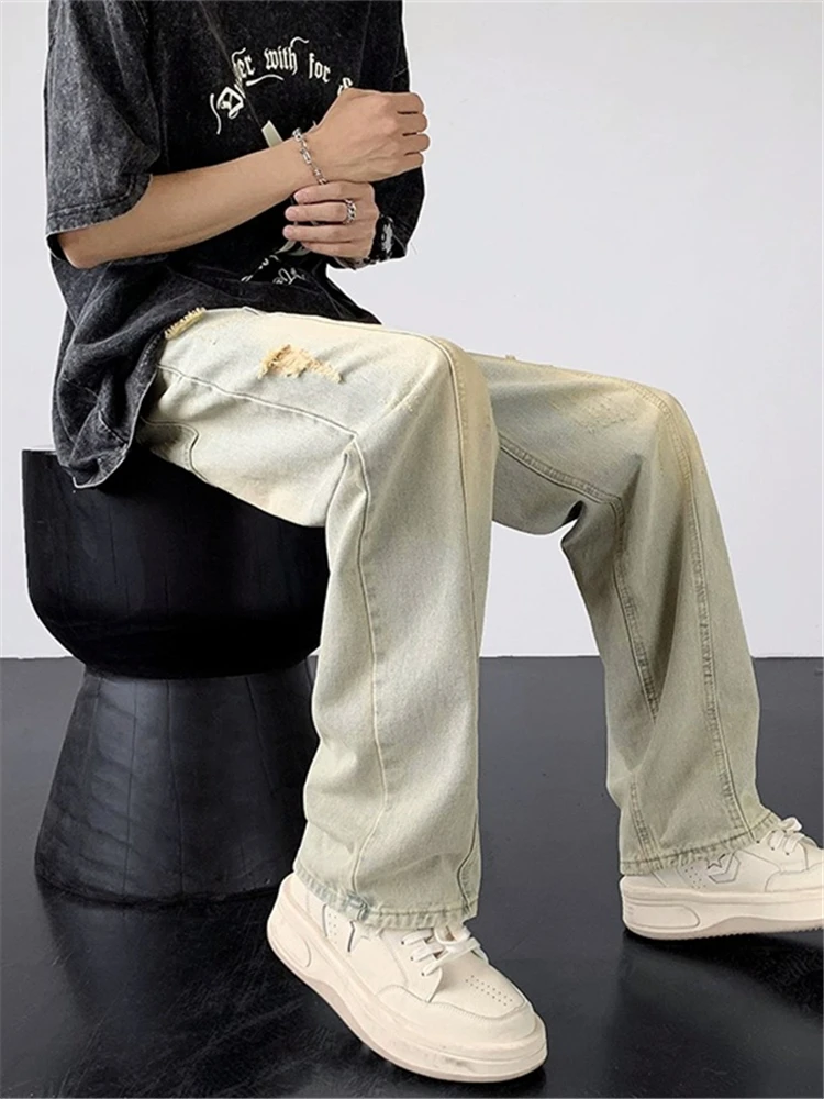 Мужские джинсы прямого кроя Slim Fit, весенне-осенние, из тонкого денима, повседневные, в стиле High Street, с рваными элементами, американские джинсы
Мужские джинсы прямого кроя Slim Fit, весенне-осенние, из тонкого денима, повседневные, в стиле High Street, с рваными элементами, американские джинсы