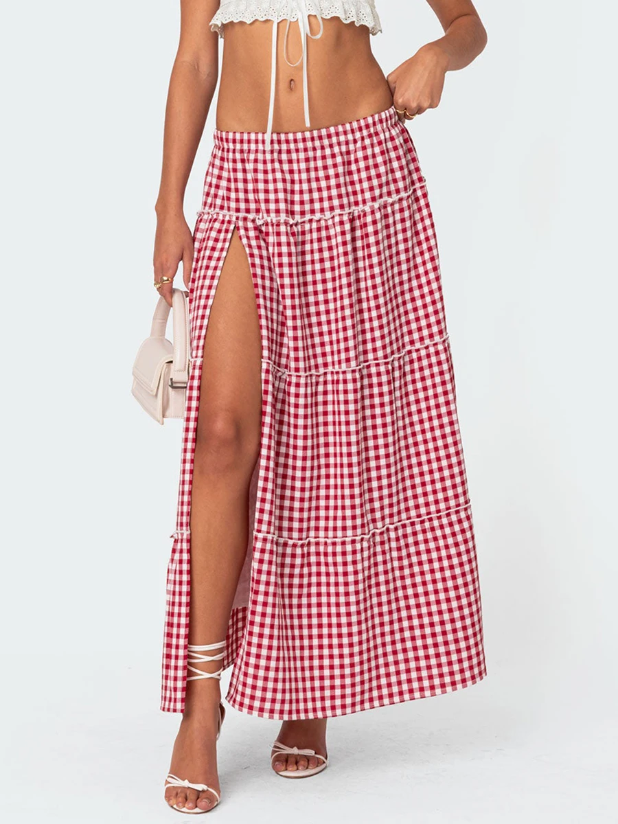 Women Summer A-Line Skirt Casual Plaid Print High Split Elastic Waist Long Skirts for Beach Vacation Club Streetwear Y2K Vintage
Women Summer A-Line Skirt Casual Plaid Print High Split Elastic Waist Long Skirts for Beach Vacation Club Streetwear Y2K Vintage
