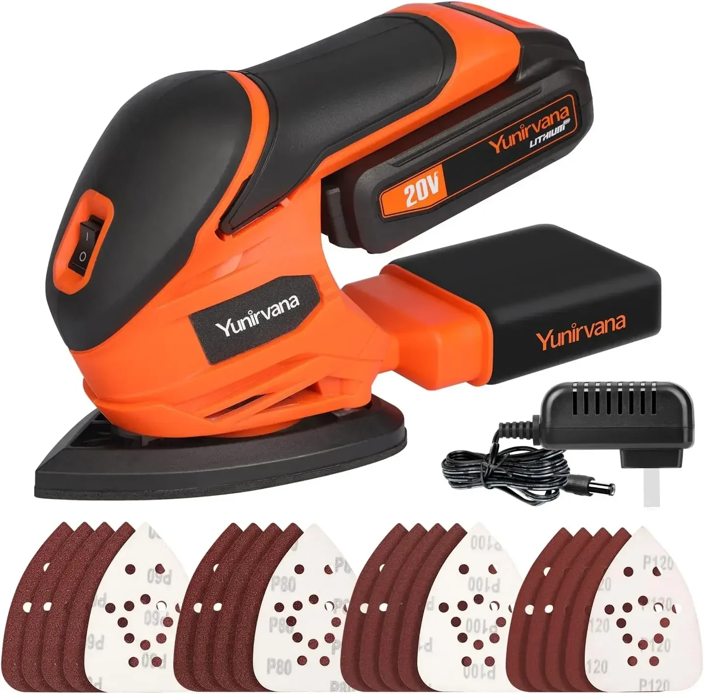 20V cordless detail sander with dust collection, 12000 RPM, includes battery/charger/20 sandpapers.
20V cordless detail sander with dust collection, 12000 RPM, includes battery/charger/20 sandpapers.