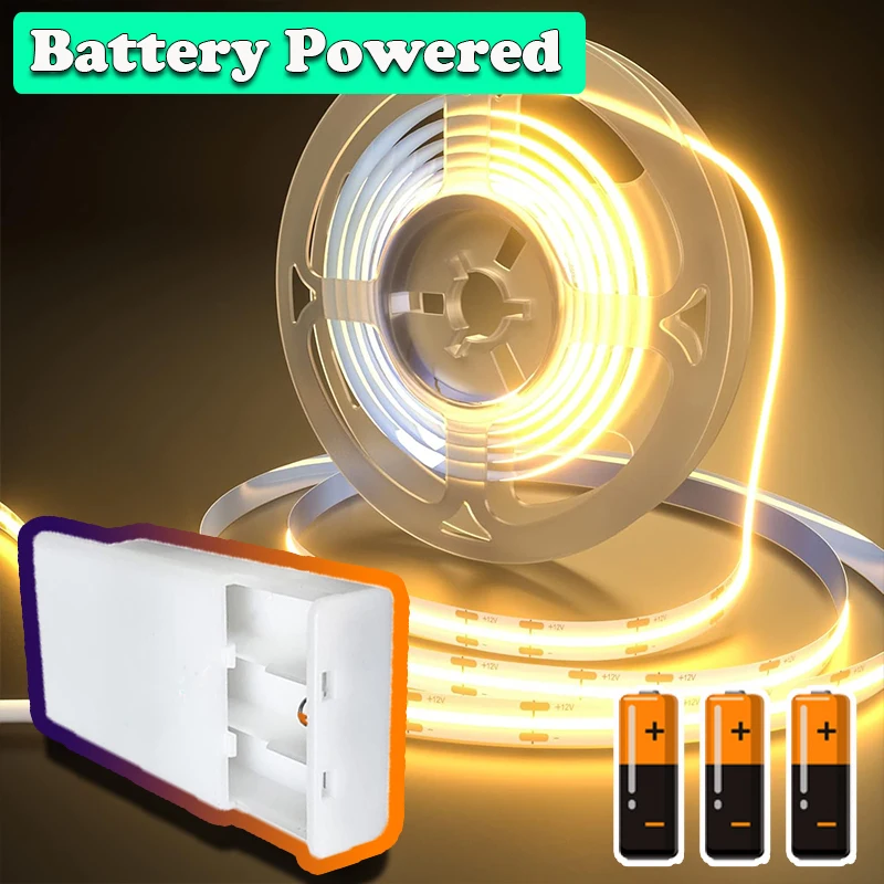 3AA Battery Powered 5V COB LED Strip Lights 8MM High Density Flexible Tape Lights for Cabinet Lighting
3AA Battery Powered 5V COB LED Strip Lights 8MM High Density Flexible Tape Lights for Cabinet Lighting
