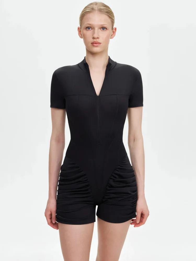 Sibybo Sexy V-Neck Zipper Ruched Bodycon Women Playsuit Solid Short Sleeve Trend Rompers Sport Yoga Outfit Summer Club Partywear
Sibybo Sexy V-Neck Zipper Ruched Bodycon Women Playsuit Solid Short Sleeve Trend Rompers Sport Yoga Outfit Summer Club Partywear