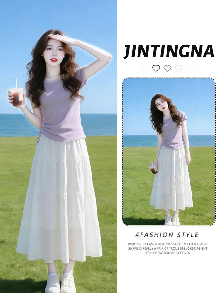 Light Purple Knitted Short Sleeve T-Shirt High Waist Skirt Two-Piece Set Women's Summer Fashion Outfit Breathable Casual...
Light Purple Knitted Short Sleeve T-Shirt High Waist Skirt Two-Piece Set Women's Summer Fashion Outfit Breathable Casual...
