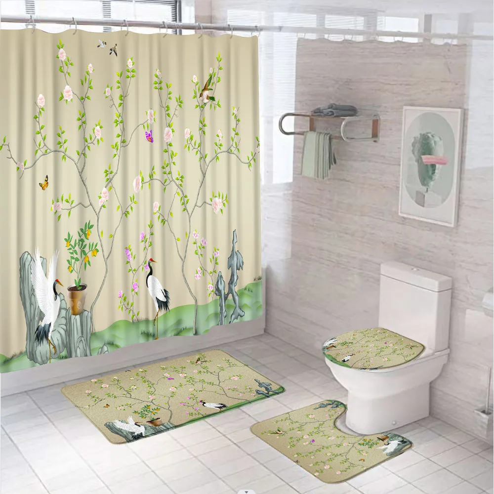 Flower Bird Butterfly Shower Curtain Set Asian Plant Floral Crane Bathroom Decor Screen Anti-Slip Rug Bath Mat Toilet Lid Cover
Flower Bird Butterfly Shower Curtain Set Asian Plant Floral Crane Bathroom Decor Screen Anti-Slip Rug Bath Mat Toilet Lid Cover