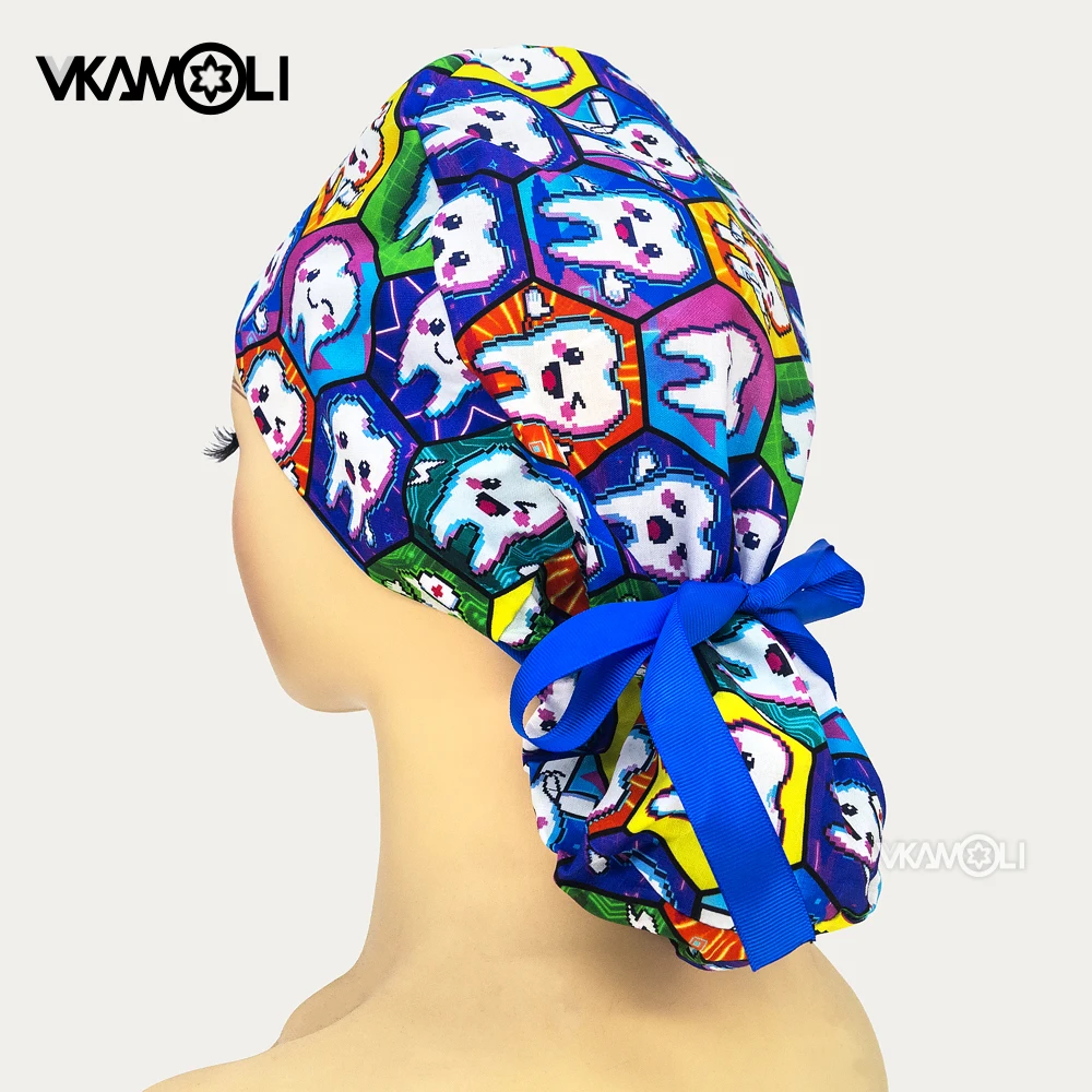 Cartoon tooth pattern printed long hair surgical cap, nursing home beauty salon women's dust cap
Cartoon tooth pattern printed long hair surgical cap, nursing home beauty salon women's dust cap