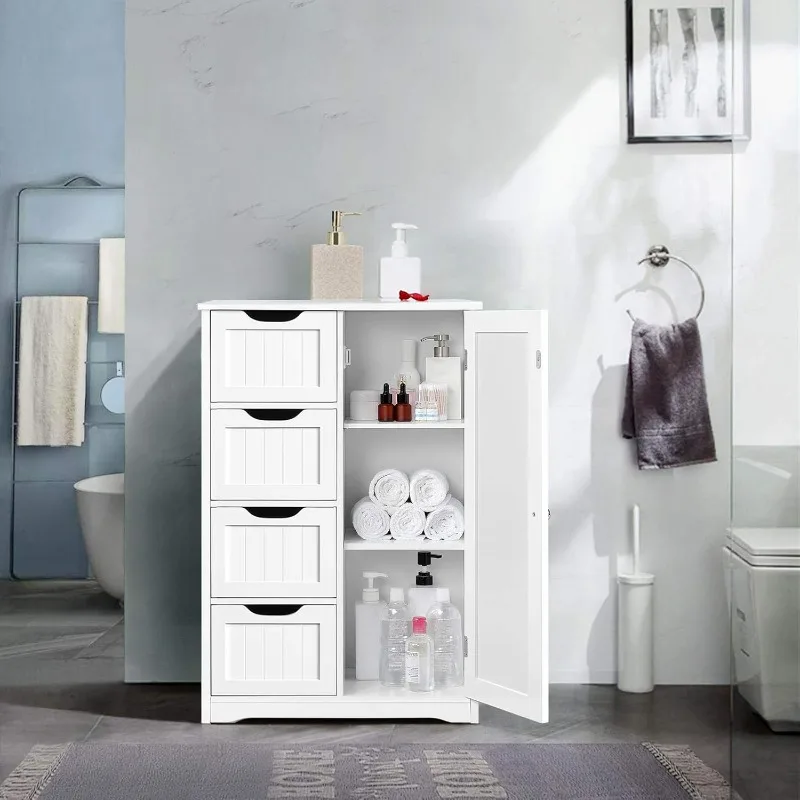 Wooden Floor Cabinet, Side Storage Organizer with 4 Drawers and 1 Cupboard, Freestanding Entryway Storage Unit Console Table
Wooden Floor Cabinet, Side Storage Organizer with 4 Drawers and 1 Cupboard, Freestanding Entryway Storage Unit Console Table