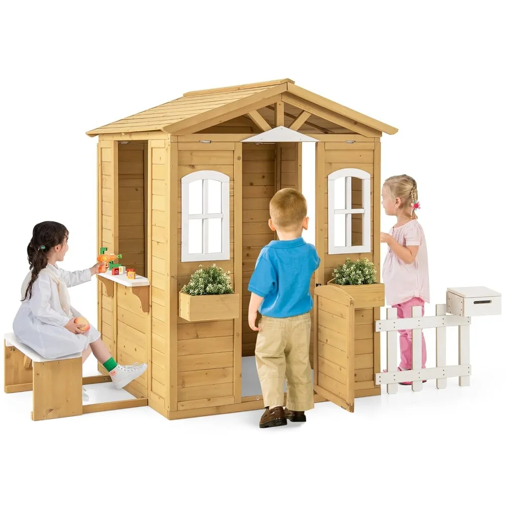 Outdoor Playhouse, Fir Wood Patio Pretend Play Center W/Bench, Mailbox, Fence, Serving Stations, Flowerpot Holders, Customized
Outdoor Playhouse, Fir Wood Patio Pretend Play Center W/Bench, Mailbox, Fence, Serving Stations, Flowerpot Holders, Customized
