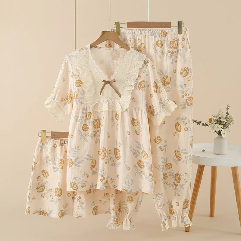 3 Piece Set Women's Pajamas Summer Cotton Short Sleeved Pants Shorts Thin Loose Home Women Sleepwear Cothes Long Pants+Shorts
3 Piece Set Women's Pajamas Summer Cotton Short Sleeved Pants Shorts Thin Loose Home Women Sleepwear Cothes Long Pants+Shorts