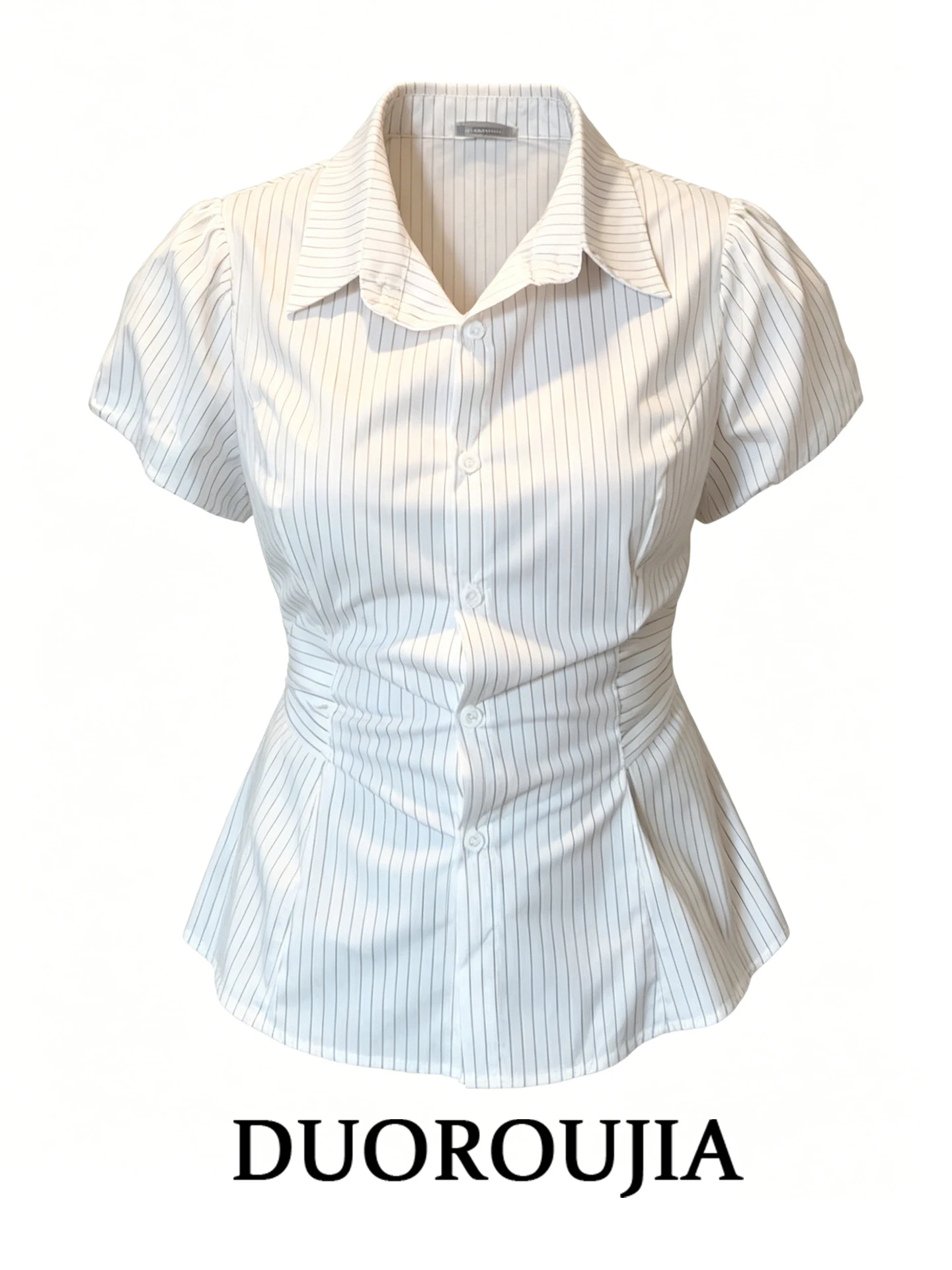Duor plus Size Striped Bubble Sleeve Shirt Women's Summer Slimming High Waist Printed Casual Short Sleeve Flip Collar Top
Duor plus Size Striped Bubble Sleeve Shirt Women's Summer Slimming High Waist Printed Casual Short Sleeve Flip Collar Top
