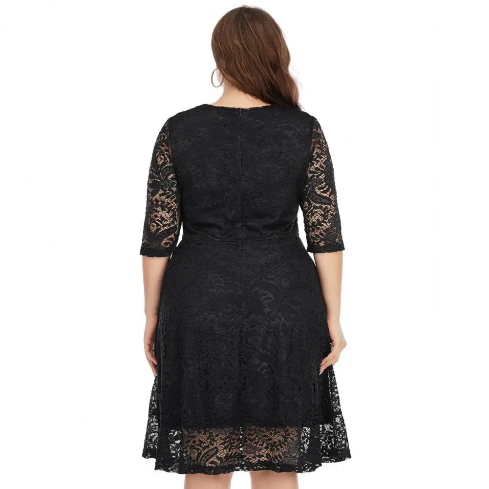 Ladies Lace Stitching Dress Elegant Plus Size Summer Party Dress Women's High-waist Hollow Lace Tunic O-neck 3/4 Sleeve
Ladies Lace Stitching Dress Elegant Plus Size Summer Party Dress Women's High-waist Hollow Lace Tunic O-neck 3/4 Sleeve