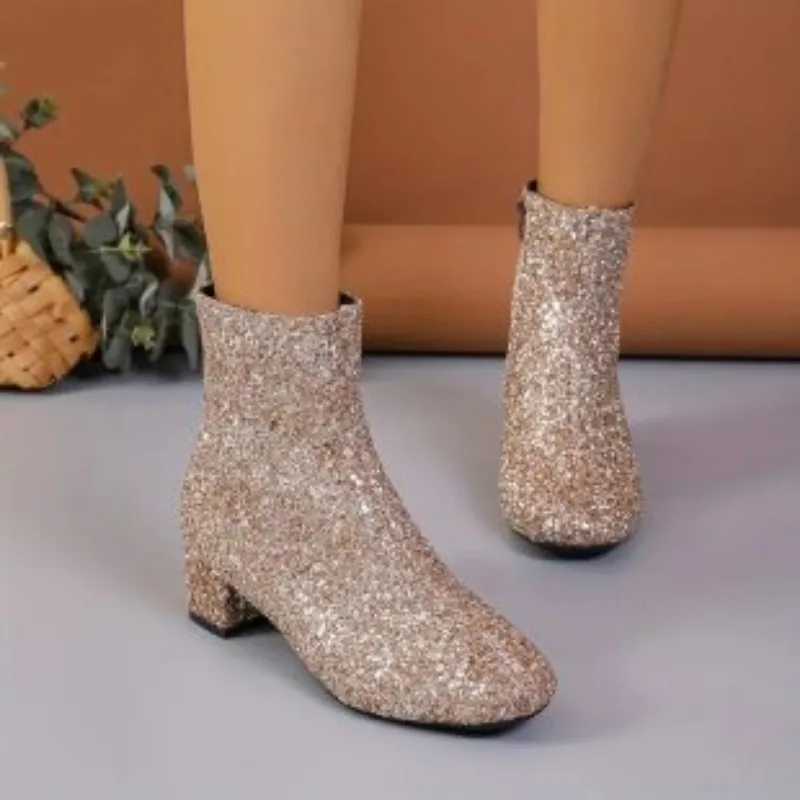 Women's Mid Heel Sexy Thick Bottom Shoes 2024 New Ladies Glitter Gold Chunky Heel Sequins Trendy Women's Shoes
Women's Mid Heel Sexy Thick Bottom Shoes 2024 New Ladies Glitter Gold Chunky Heel Sequins Trendy Women's Shoes