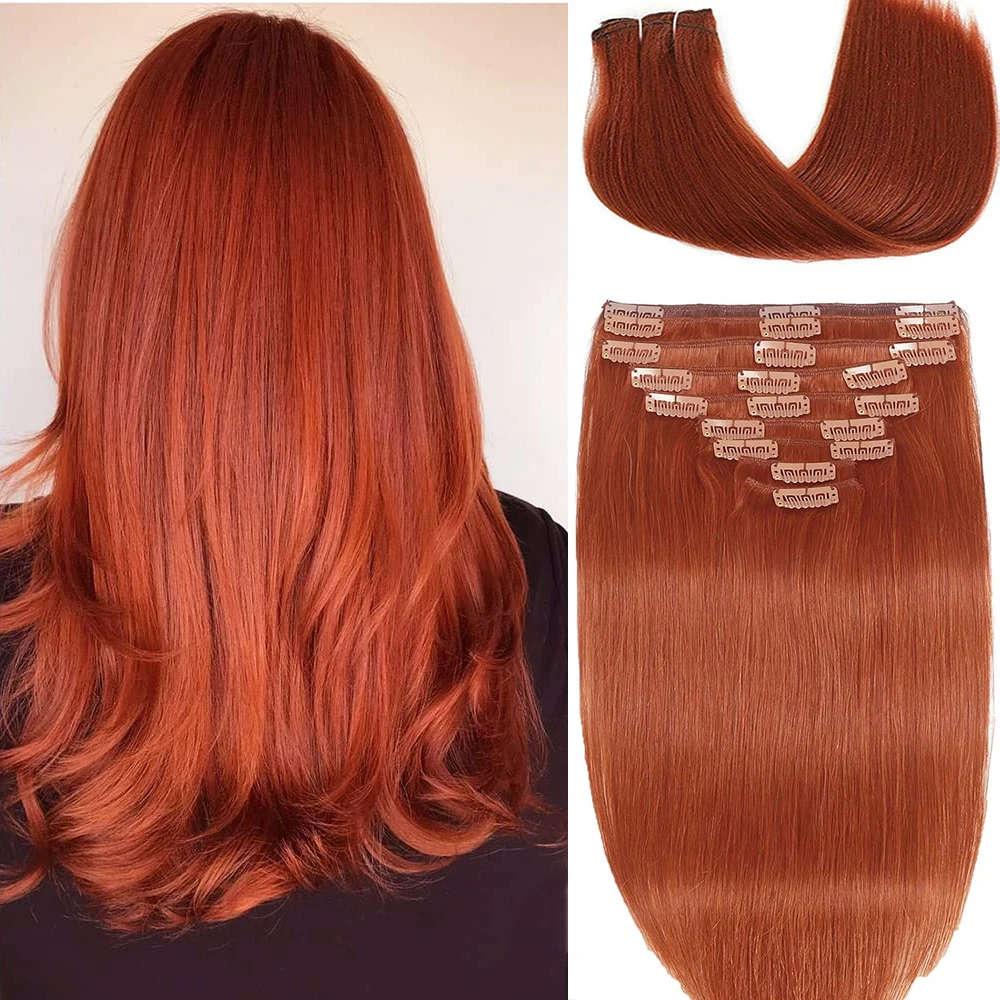 Clip in Hair Extensions #350 Copper Brazilian Remy Human Hair 8Pcs Per Set with 18 Clips Double Weft Clip on Beauty Hair Extensions Invisible Soft Smooth Human Hair Extensions for Women
Clip in Hair Extensions #350 Copper Brazilian Remy Human Hair 8Pcs Per Set with 18 Clips Double Weft Clip on Beauty Hair Extensions Invisible Soft Smooth Human Hair Extensions for Women