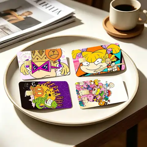 COOL R-Rugrat Chuckie Angelica - Juego de 4 pegatinas pequeñas impermeables con chip, 4 pegatinas antiarañazos